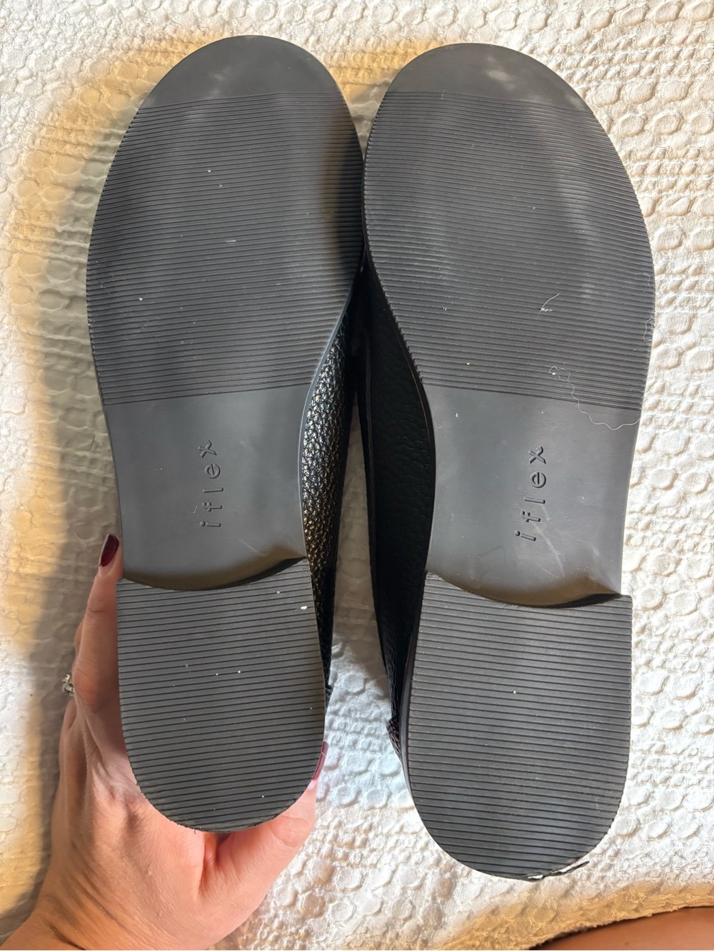 Anne Klein Black Pebbled Leather Penny Loafers with Gold Emblem - Picture 5 of 5